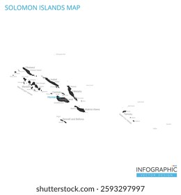 Solomon Islands map high detailed with administrative divide by state, capital cities names, outline simplicity style. Vector illustration EPS10.