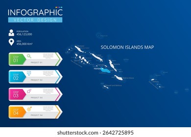 Solomon Islands map with location pointer marks. High detailed country map with division, cities and capital infographic template. Vector illustration EPS10