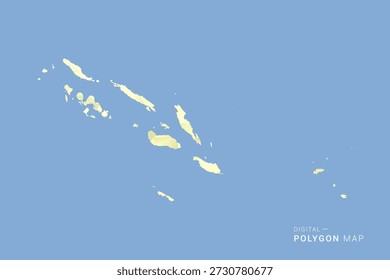 Mapa de las Islas Salomón en estilo de Vector de polígono bajo, ilustración de forma geométrica con tonos amarillos suaves sobre fondo azul, silueta limpia para infografía.