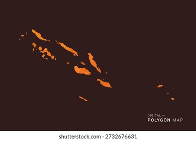 Karte der Salomonen - Polygon-Vektor mit niedrigem Poly, geometrische dreieckige Silhouette in Orange- und Dunkelbrauntönen, sauber, moderner Infografik, isolierter Hintergrund.