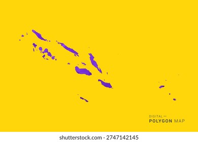 Solomon Islands Map - Low poly polygon map in vibrant purple gradient on bold yellow background, modern minimal geometric style, clean digital vector illustration.