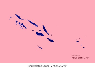 Solomon Islands Map - Low poly polygon map in deep blue gradient on soft pink pastel background, modern minimal geometric design, clean digital vector illustration.