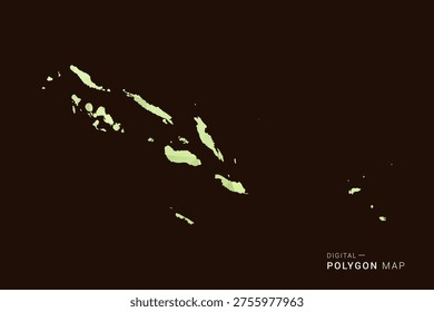 Solomon Islands Map - Low poly polygon map in soft light green gradient on dark brown background, modern minimal geometric style, clean abstract vector illustration design.