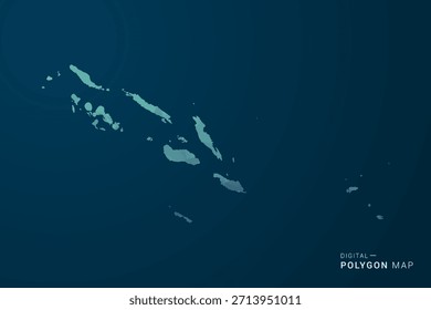 Mapa de las Islas Salomón - Ilustración vectorial de estilo polígono con degradado azul azulado, diseño geométrico de bajo contenido de polietileno, inspirado en la Tecnología digital, silueta limpia sobre fondo oscuro.
