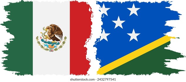 Solomon Islands and Mexico grunge flags connection, vector