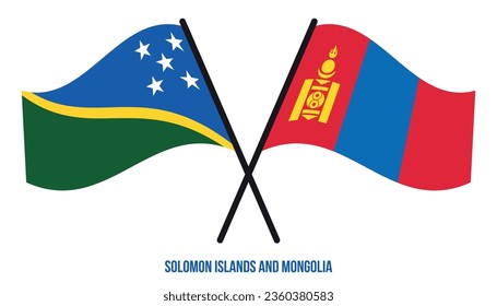 Solomon Islands and Mongolia Flags Crossed And Waving Flat Style. Official Proportion. Correct Colors.