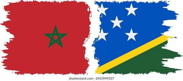 Solomon Islands and Morocco grunge flags connection, vector