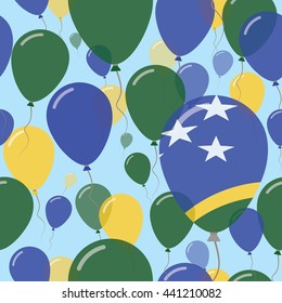 Solomon Islands National Day Flat Seamless Pattern. Flying Celebration Balloons in Colors of Solomon Islander Flag. Solomon Islands Patriotic Background with Celebration Balloons.