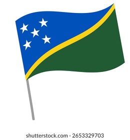 Solomon islands national flag flutters with flagpole