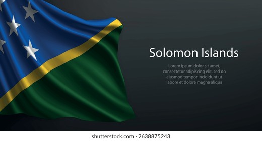 Solomon Islands national flag with ripples and shadows on a gradient black backdrop