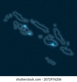 Solomon Islands network map. Abstract geometric map of the country. Digital connections and telecommunication design. Glowing internet network. Elegant vector illustration.