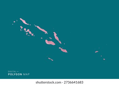 Solomon Islands polygon map vector illustration in low poly geometric style, soft pastel colors with pink and teal green tones, clean silhouette on solid background, ideal for infographic.