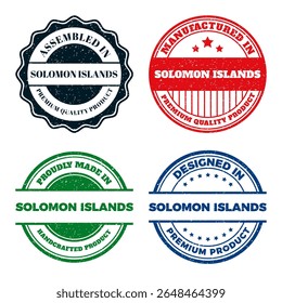Solomon Islands Product Labels. Premium Quality. Handcrafted. Assembled. Manufactured. and Designed