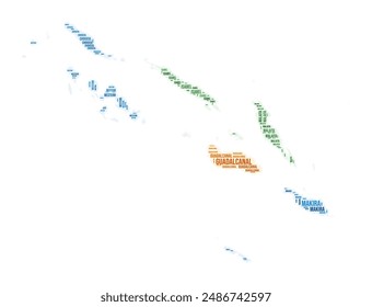 Nube de palabras de la región de las Islas Salomón. Diseño de forma de Country. Ilustración de color de las Islas Salomón. Nube de collage de nombres de región. Ilustración vectorial.