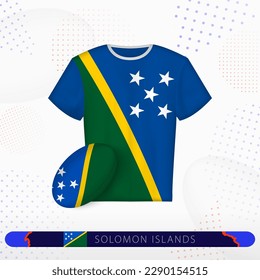 Solomon Islands rugby jersey with rugby ball of Solomon Islands on abstract sport background. Jersey design.