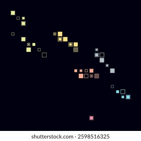 Solomon Islands shape constructed with colored cells. Digital style map of the Solomon Islands on a dark background. Large square blocks in a stylish vector illustration.