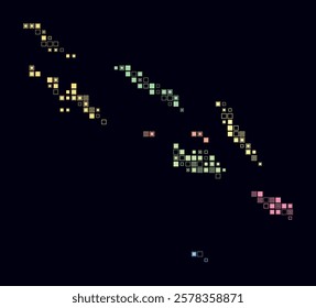 Solomon Islands, shape of the country build of colored cells. Digital style map of the Solomon Islands on dark background. Small size square blocks. Awesome vector illustration.