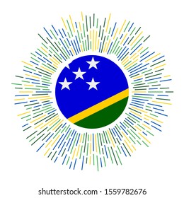 Solomon Islands sign. Country flag with colorful rays. Radiant sunburst with Solomon Islands flag. Vector illustration.