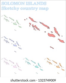 Solomon Islands sketchy country map. Beautiful hand-drawn illustration. Bewitching childish style icon.