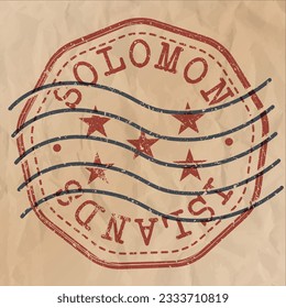 Solomon Islands Stamp Travel Passport. Design Retro Symbol Country. Old Vintage Postmark.