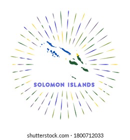 Solomon Islands sunburst badge. The country sign with map and Solomon Islander flag. Colorful rays around the logo. Vector illustration.