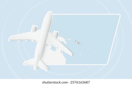 Solomon Islands Travel Illustration with Plane and National Flag. Ideal for travel agencies, promotional materials, or geographic content related to Solomon Islands.