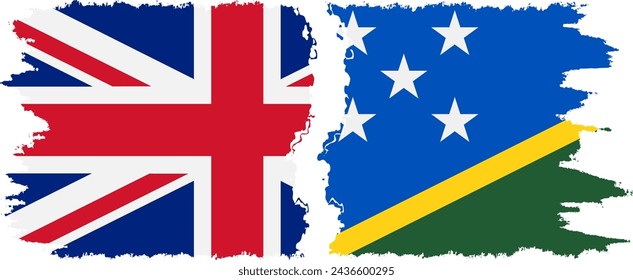 Solomon Islands and United Kingdom grunge flags connection, vector