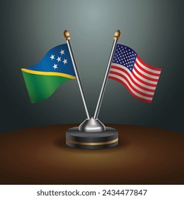 Solomon Islands and United States table flags with gradient backgrund. Vector Illustration