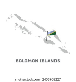 Solomon islands vector map illustration, country map silhouette with the flag inside. Map of the Solomon islands with the national flag isolated on white background.