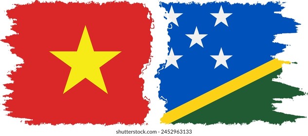 Solomon Islands and Vietnam grunge flags connection, vector