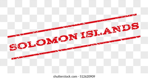 Solomon Islands watermark stamp. Text tag between parallel lines with grunge design style. Rubber seal stamp with unclean texture. Vector red color ink imprint on a chess transparent background.