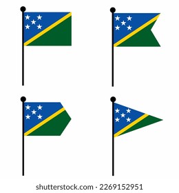 Solomon Islands waving flag icon set in 4 shape versions. Collection of flagpole sign for identity, emblem, and infographic. 