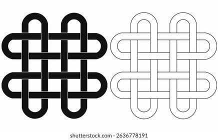 Solomon knot symbol in thin line, silhouette and outline styles. Ancient sacred geometric pattern, used in religion, art, tattoo design, logo elements, vector icon, or decoration.