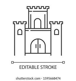 Solomon temple Bible story linear icon. Jerusalem king castle. Worship building. Biblical narrative. Thin line illustration. Contour symbol. Vector isolated outline drawing. Editable stroke