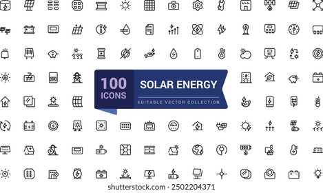 Solor energy icon set. Collection of ecology and energy with concepts like renewable energy. Pixel perfect, minimalistic web and UI icon. Outline icon collections.