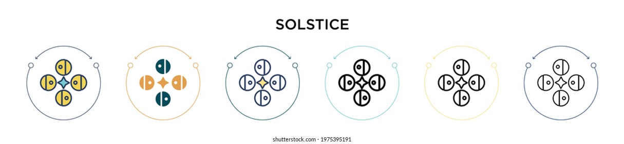 Solstice icon in filled, thin line, outline and stroke style. Vector illustration of two colored and black solstice vector icons designs can be used for mobile, ui, web