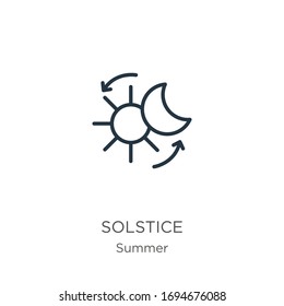 Solstice icon. Thin linear solstice outline icon isolated on white background from summer collection. Line vector sign, symbol for web and mobile