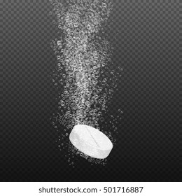 Soluble drug with fizzy trace isolated on transparent background vector illustration. Vitamin in water effervescent