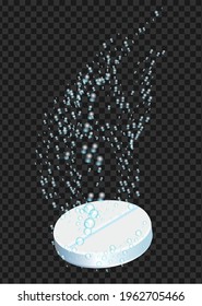 Soluble drug. Tablet with transparent bubbles. Medicine and healthcare design.