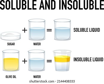 Soluble and insoluble science experiment illustration