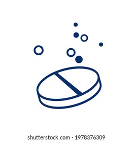 a soluble tablet. An effervescent pill. Interaction of the drug with alcohol. Icon. Vector illustration