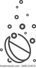 Soluble tablet icon. Effervescent pill with water bubbles. 