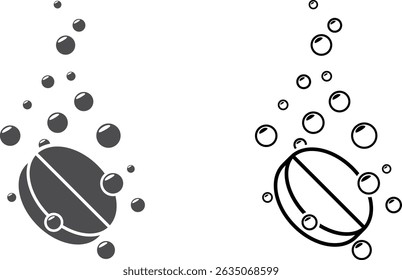 Soluble tablet icon. Effervescent pill with water bubbles. 