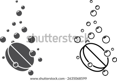 Soluble tablet icon. Effervescent pill with water bubbles. 
