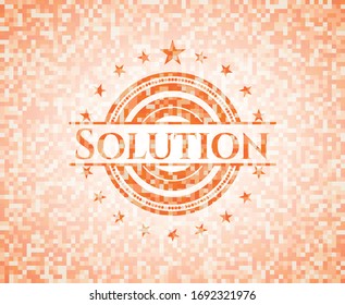 Solution abstract emblem, orange mosaic background