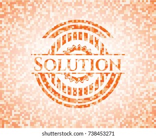Solution abstract orange mosaic emblem with background