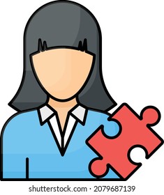 Lösungsarchitekt Concept, IT Girl mit Puzzle Jigsaw Vector Color Icon Design, Symbol für Software- und Webentwicklung, Stockillustration Computerprogrammierung und Coding, Geschäftsanalyst