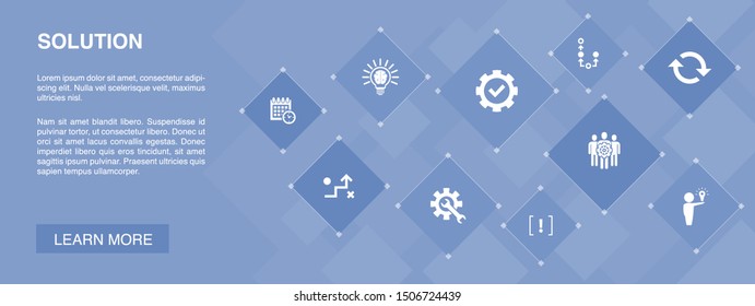 Solution banner 10 icons concept.strategy, plan, execution, timetable icons