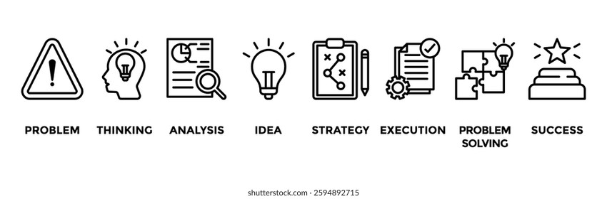 Solution banner web icon vector illustration concept with icons of problem, thinking, analysis, idea, strategy, execution, problem-solving and success icons