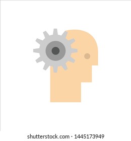 Solution, Brain, Gear, Man, Mechanism, Personal, Working  Flat Color Icon. Vector icon banner Template